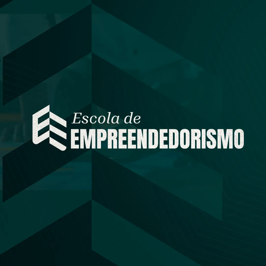 Logotipo da Escola de Empreendedorismo em fundo verde-escuro